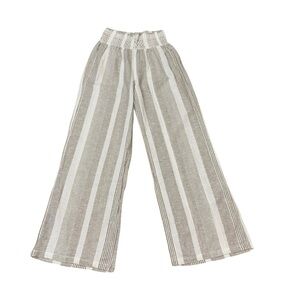 Cali1850 Women's M Medium Wide Leg Pants Elastic Waist Linen Blend Embroidered